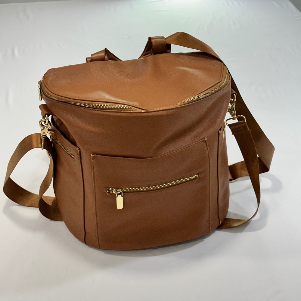 Miss Fong Diaper Bag Backpack Women‎ Large Brown Vegan Leather Insulated Classic